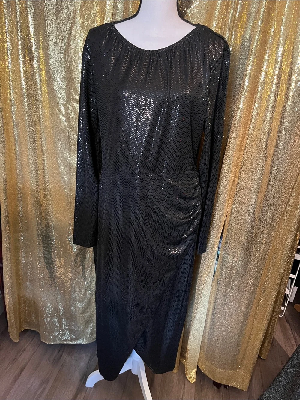 Michael Kors Black Long Sleeve Sequin Evening Dress